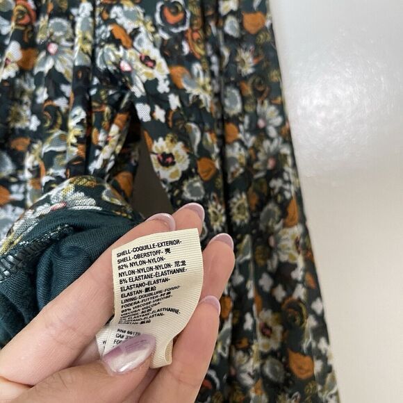 FREE PEOPLE GREEN FLORAL MULTI MESH CROPPED KEYHOLE BACK BLOUSE SIZE XS - Picture 5 of 9